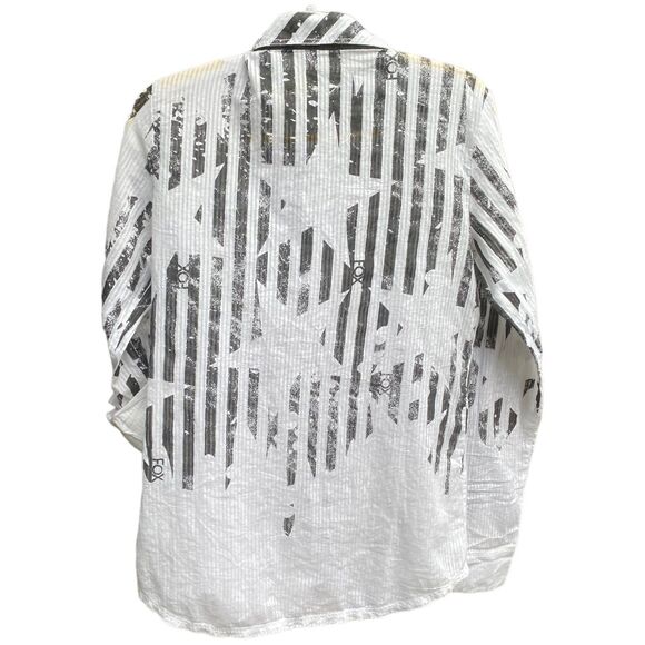 y2k Fox racing white black stripes stars lightweight summer button down size m - Picture 2 of 7